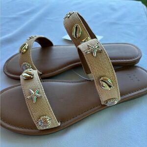Beige Embellished Sandals 7.5